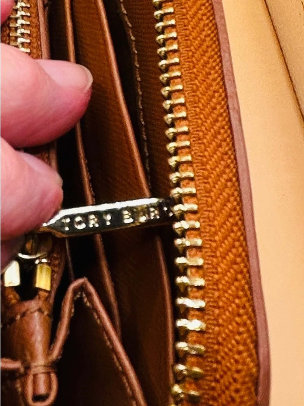 Tory Burch Perforated Zip-Around Full Size Wallet in Cognac Leather VGC